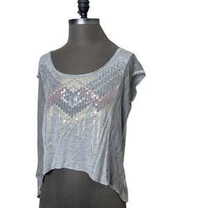 Miss Me Studded Cap Sleeve Open Back Crop Top Boho Peasant Small